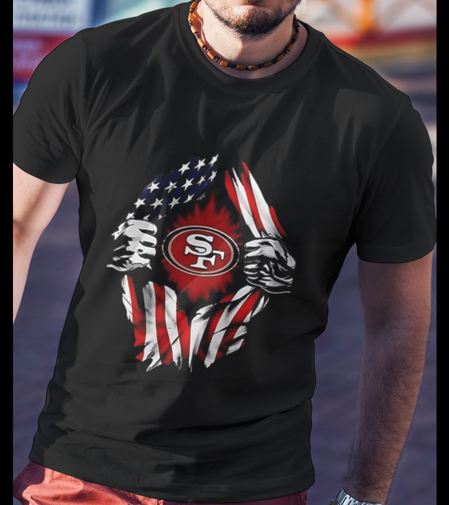 San Francisco 49ers Logo With American Flag And Superman Twist T-Shirt
