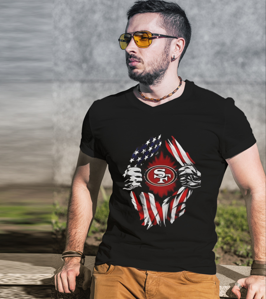 San Francisco 49ers Logo With American Flag And Superman Twist T-Shirt