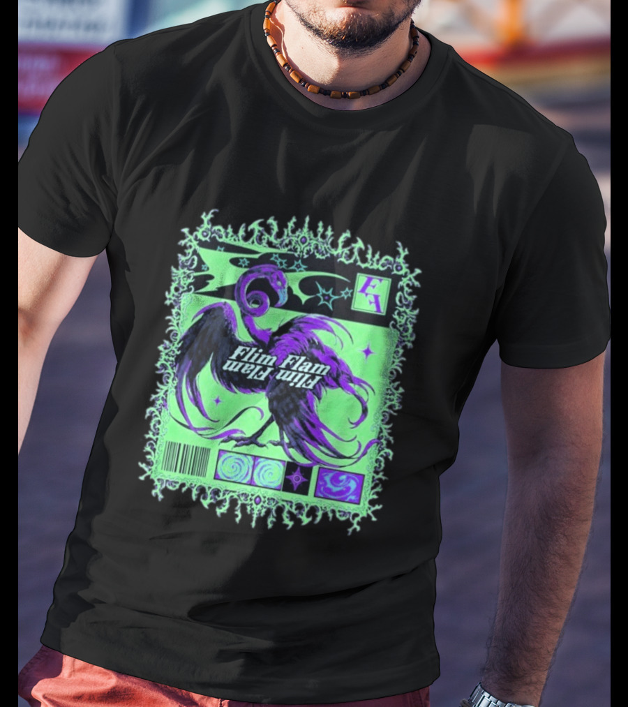 Flim Flam Flamingo Comic Cover Retro Art With Psychedelic Patterns And Barcode T-Shirt