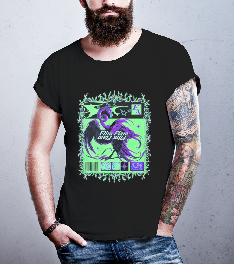 Flim Flam Flamingo Comic Cover Retro Art With Psychedelic Patterns And Barcode T-Shirt