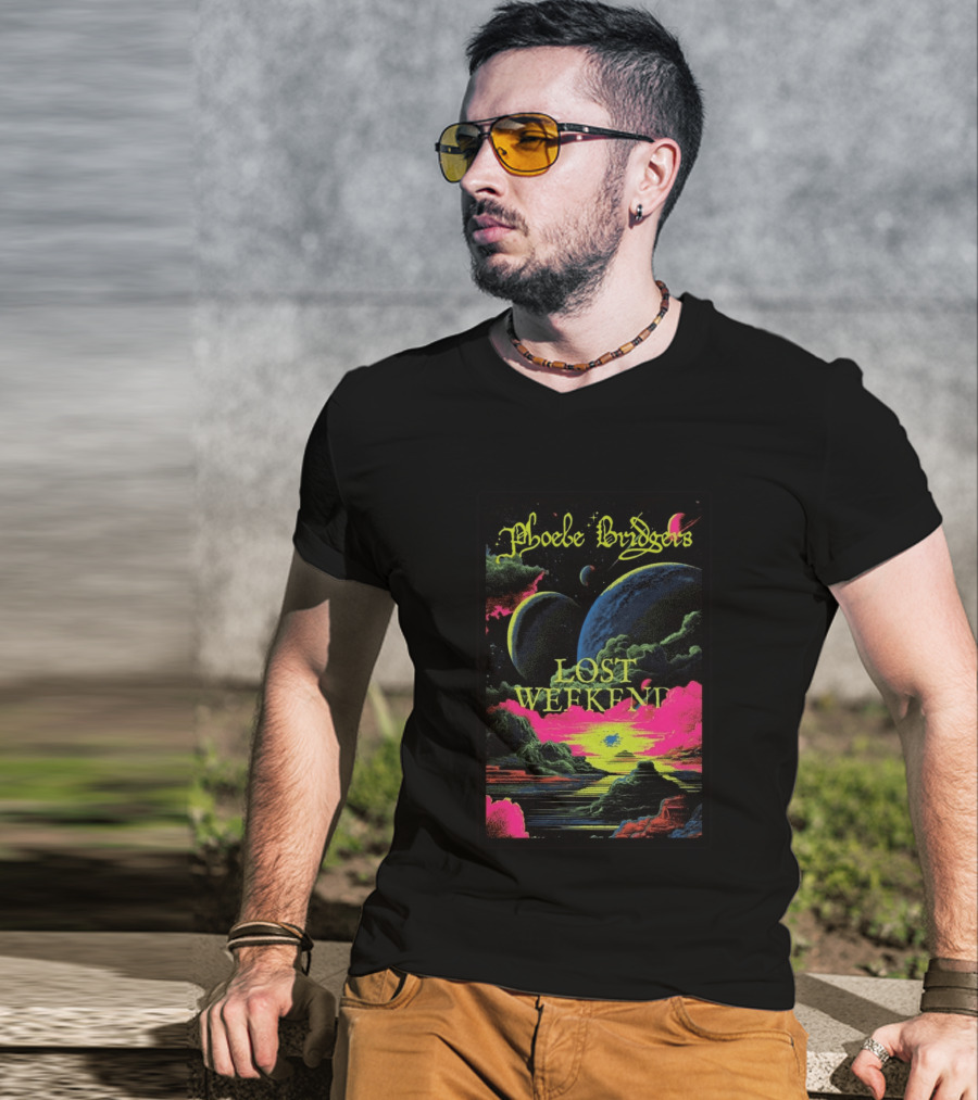 Phoebe Bridgers Lost Weekend 2026 Cosmic Event Planets Clouds Neon T-Shirt