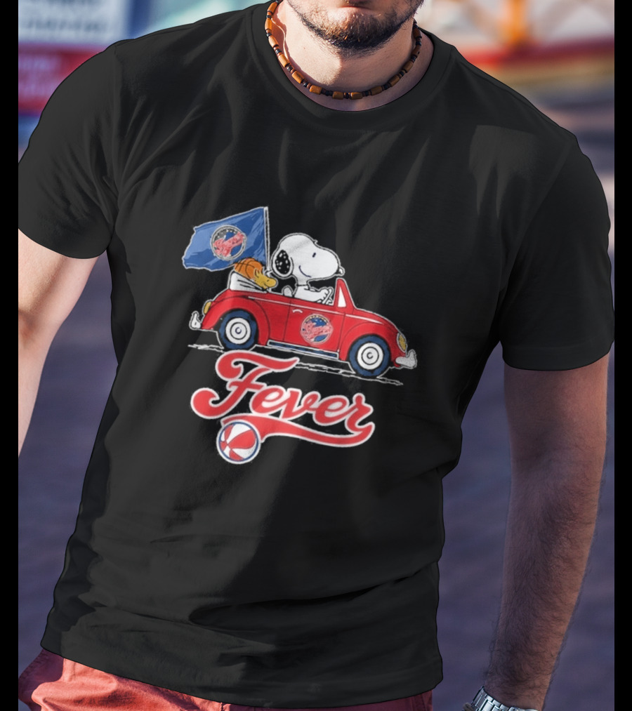 Snoopy Driving Red Car With Indiana Fever WNBA Basketball Logos T-Shirt