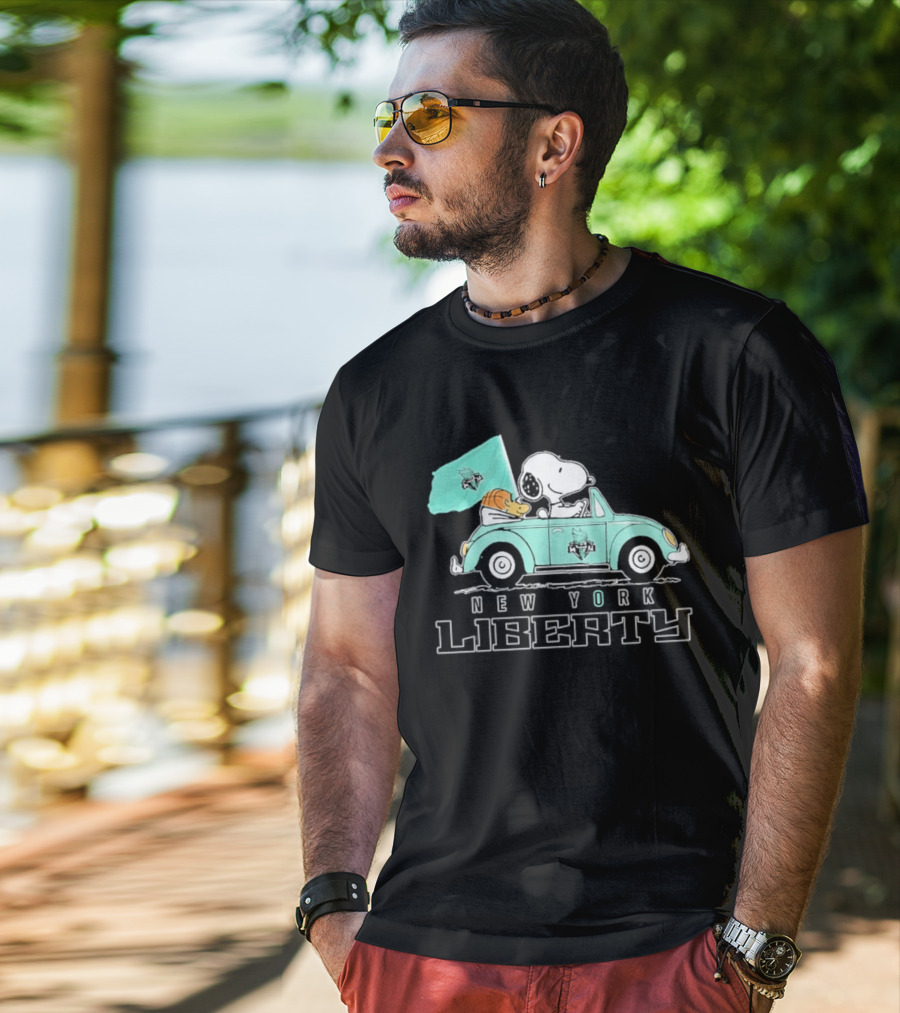 Snoopy Driving Car New York Liberty WNBA Basketball T-Shirt