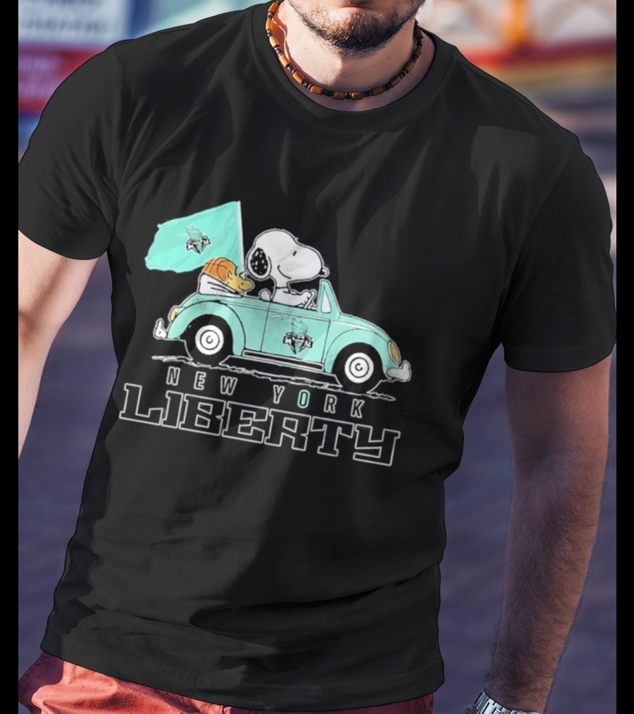 Snoopy Driving Car New York Liberty WNBA Basketball T-Shirt