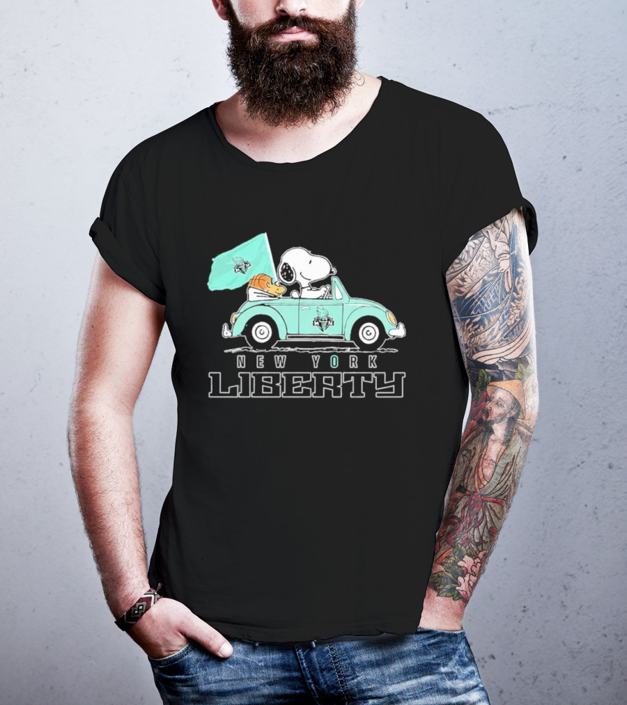 Snoopy Driving Car New York Liberty WNBA Basketball T-Shirt