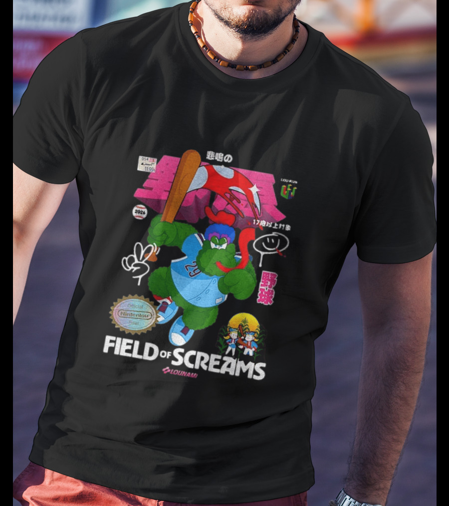 MLB 2026 Phillies Vs Twins Field Of Screams Featuring Konami Nintendo Baseball T-Shirt