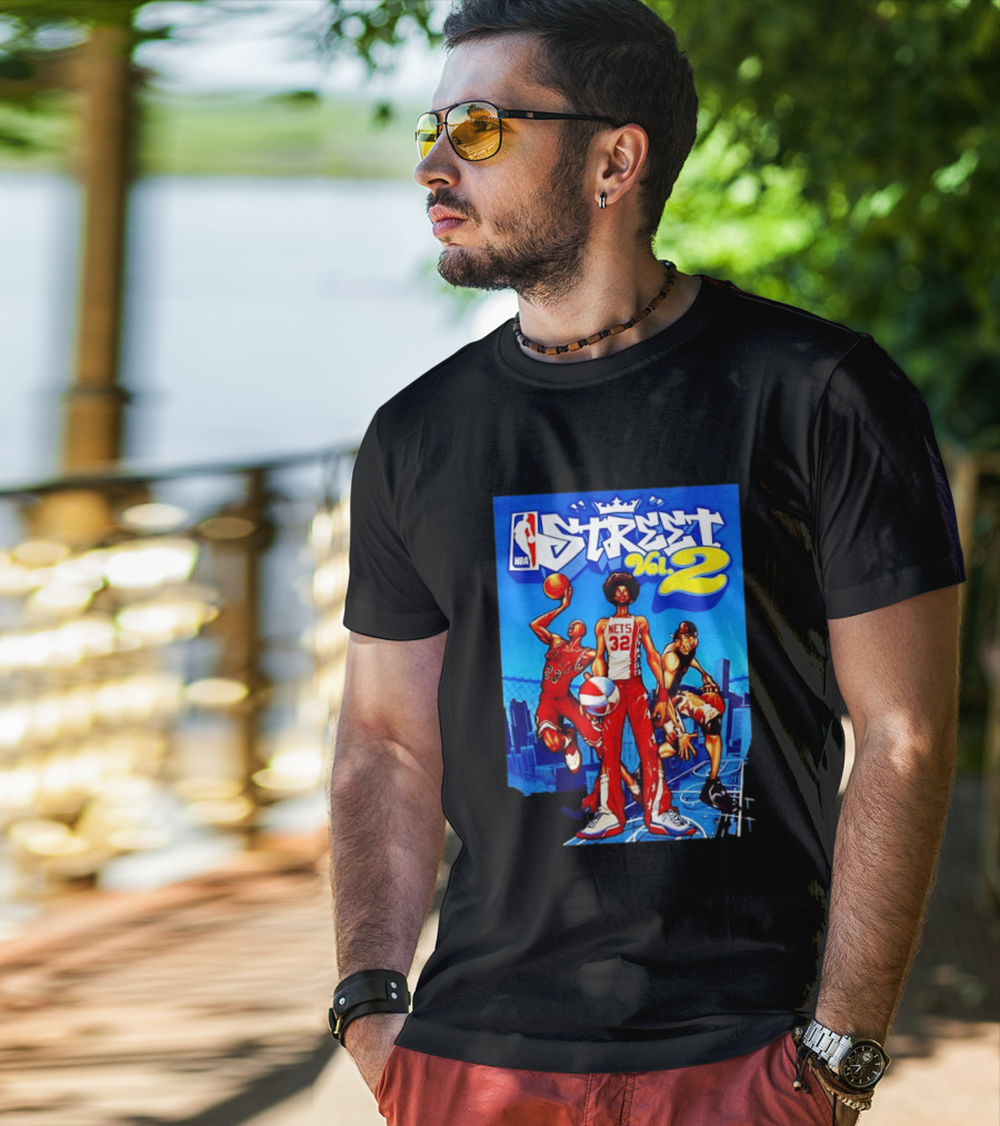 NBA Street Vol 2 Nets 32 Cartoon Players Basketball Game T-Shirt