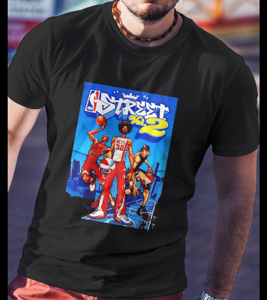 NBA Street Vol 2 Nets 32 Cartoon Players Basketball Game T-Shirt