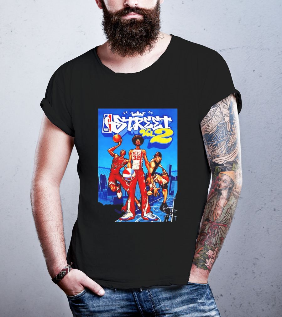 NBA Street Vol 2 Nets 32 Cartoon Players Basketball Game T-Shirt
