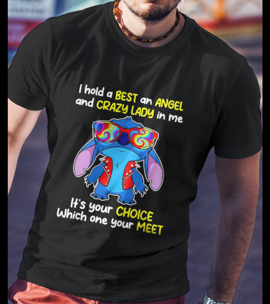 Stitch Disney Best Angel Crazy Lady Choice Meet T-Shirt