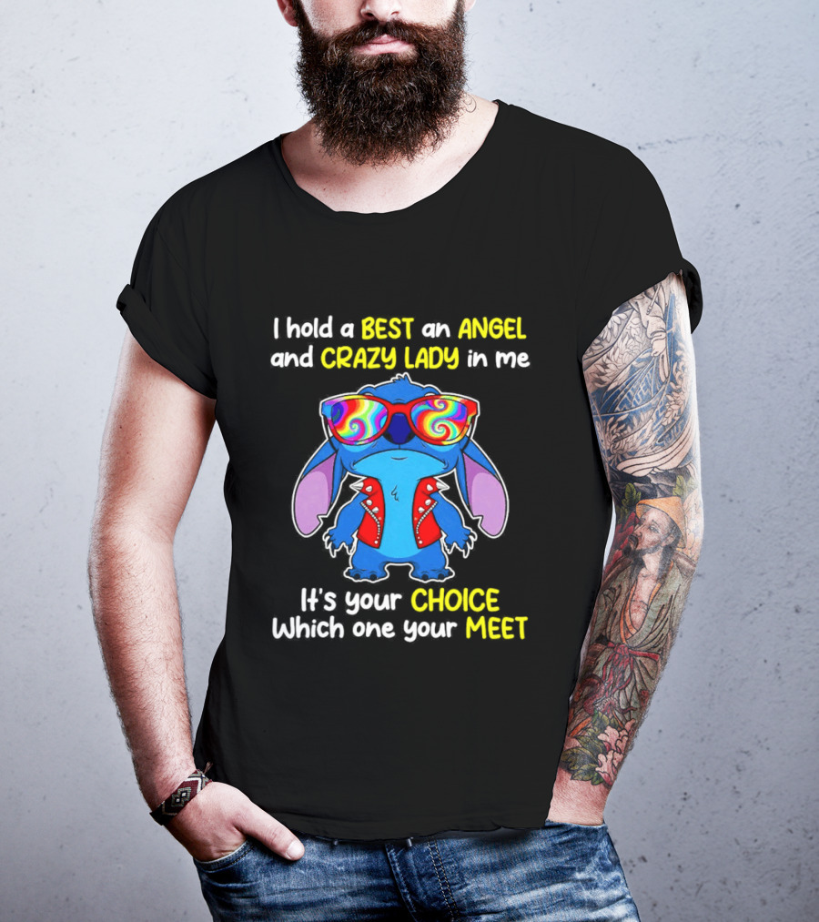 Stitch Disney Best Angel Crazy Lady Choice Meet T-Shirt
