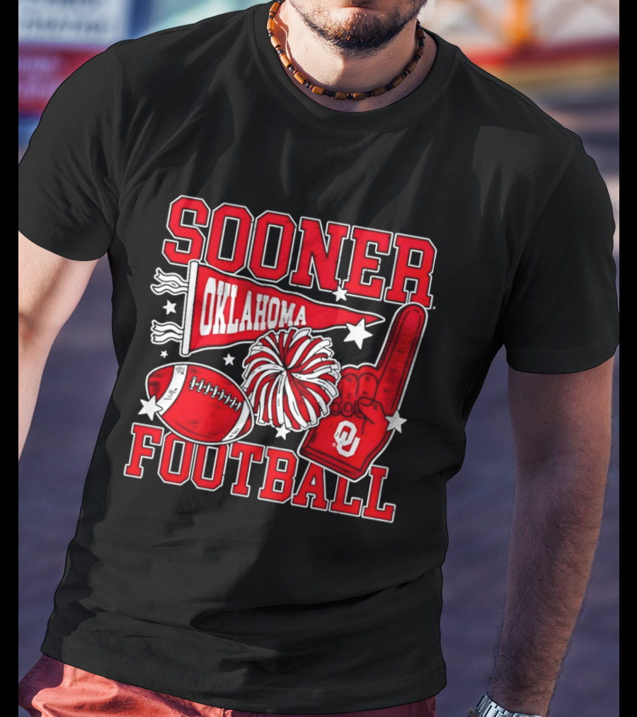 Oklahoma Sooners Football Sooner OU Pom Pom Foam Finger Pennant T-Shirt