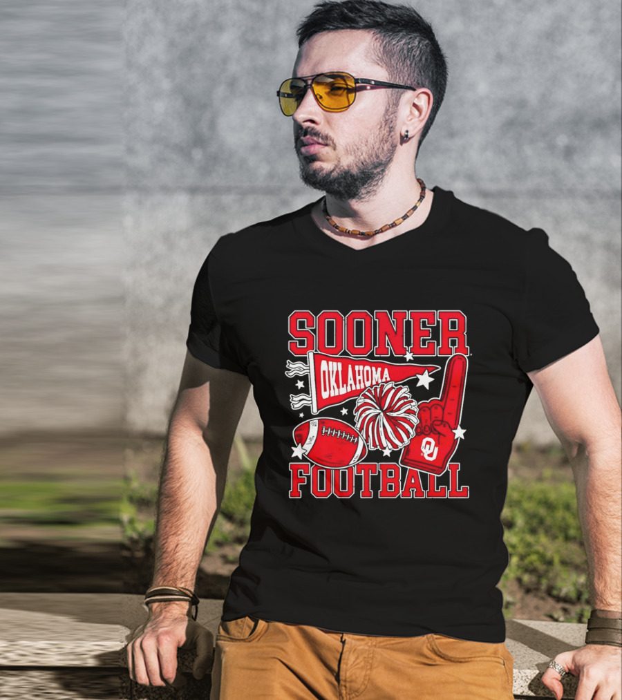 Oklahoma Sooners Football Sooner OU Pom Pom Foam Finger Pennant T-Shirt