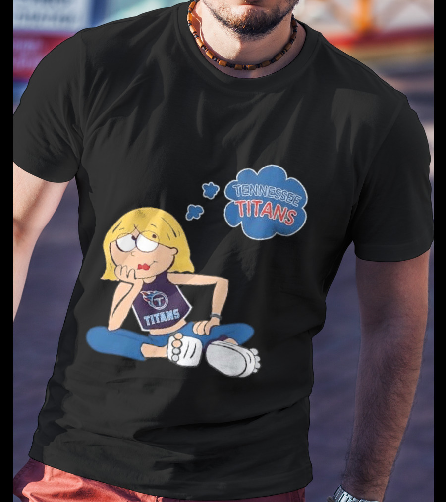 Tennessee Titans Blonde Cartoon Girl Sitting Thinking Thought Bubble Titans T-Shirt
