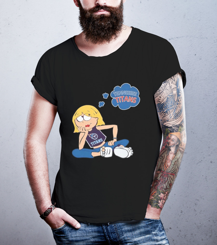 Tennessee Titans Blonde Cartoon Girl Sitting Thinking Thought Bubble Titans T-Shirt
