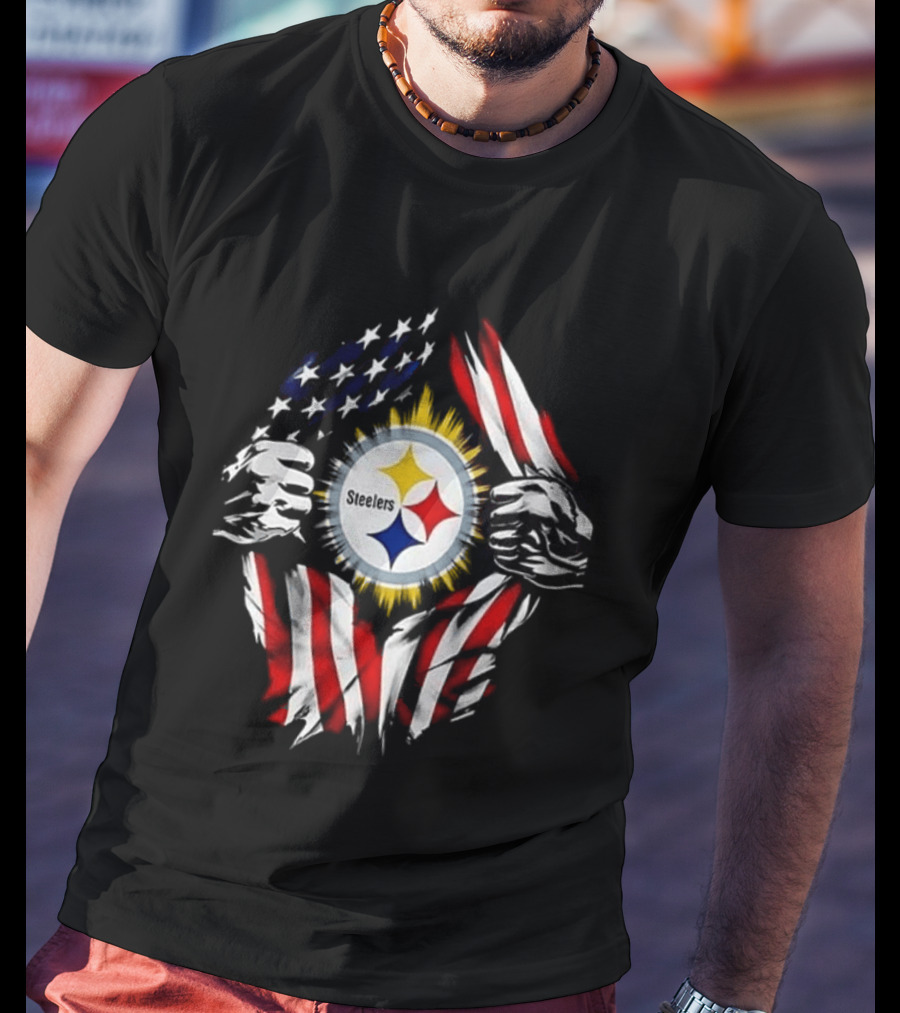 Pittsburgh Steelers Superman Skull Cap USA Flag T-Shirt
