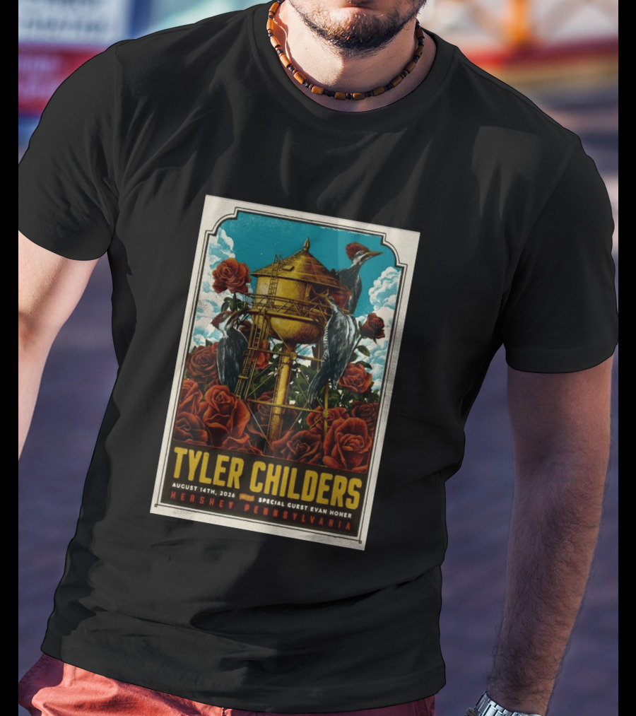 Tyler Childers August 14 2026 Hershey PA Water Tower Woodpeckers Roses T-Shirt