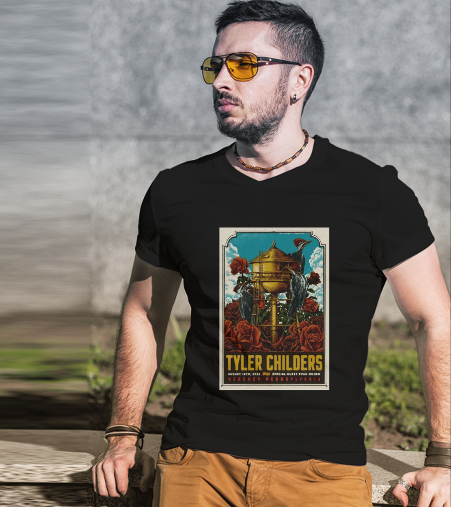 Tyler Childers August 14 2026 Hershey PA Water Tower Woodpeckers Roses T-Shirt