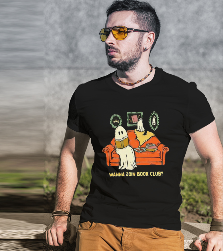 Wanna Join Book Club Ghost Cat Spooky Halloween Cookies T-Shirt