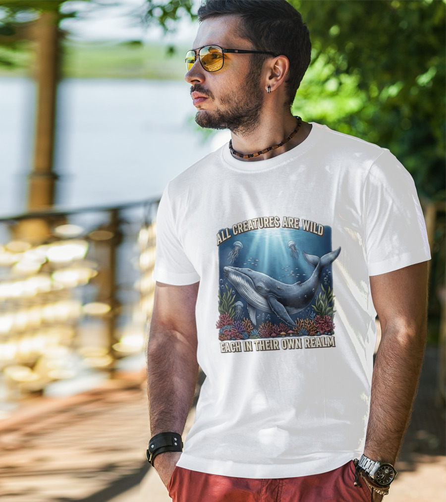 All Creatures Are Wild Humpback Whale Ocean Coral Reef Jellyfish Realm T-Shirt