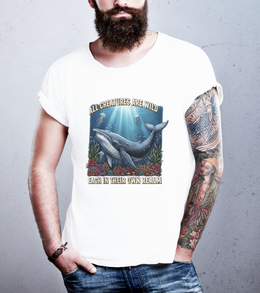 All Creatures Are Wild Humpback Whale Ocean Coral Reef Jellyfish Realm T-Shirt