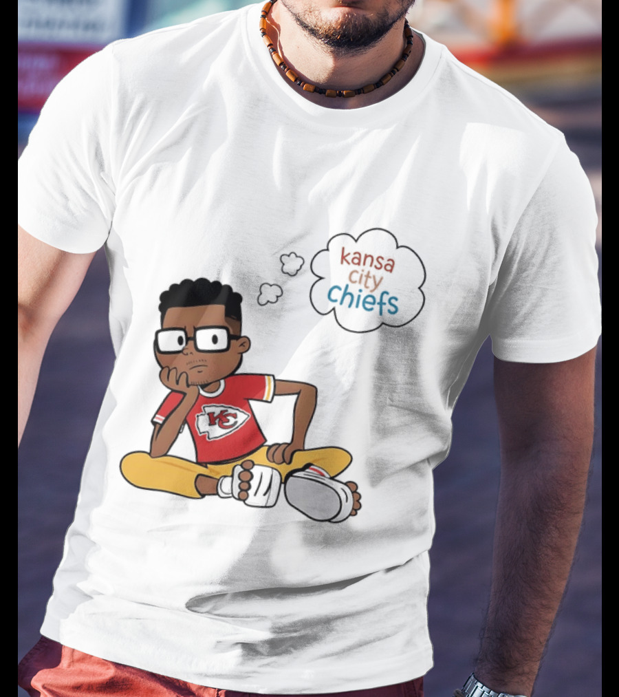 Kansas City Chiefs Cartoon Boy Thought Bubble Sitting With KC T-Shirt