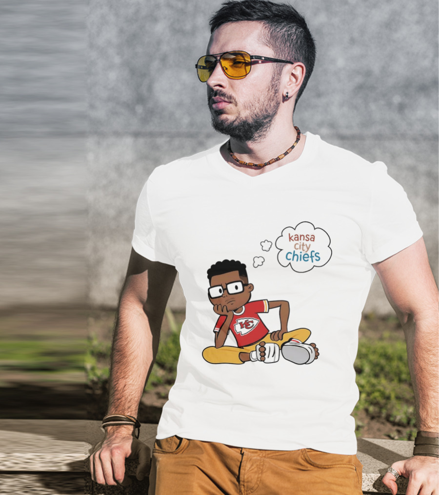 Kansas City Chiefs Cartoon Boy Thought Bubble Sitting With KC T-Shirt