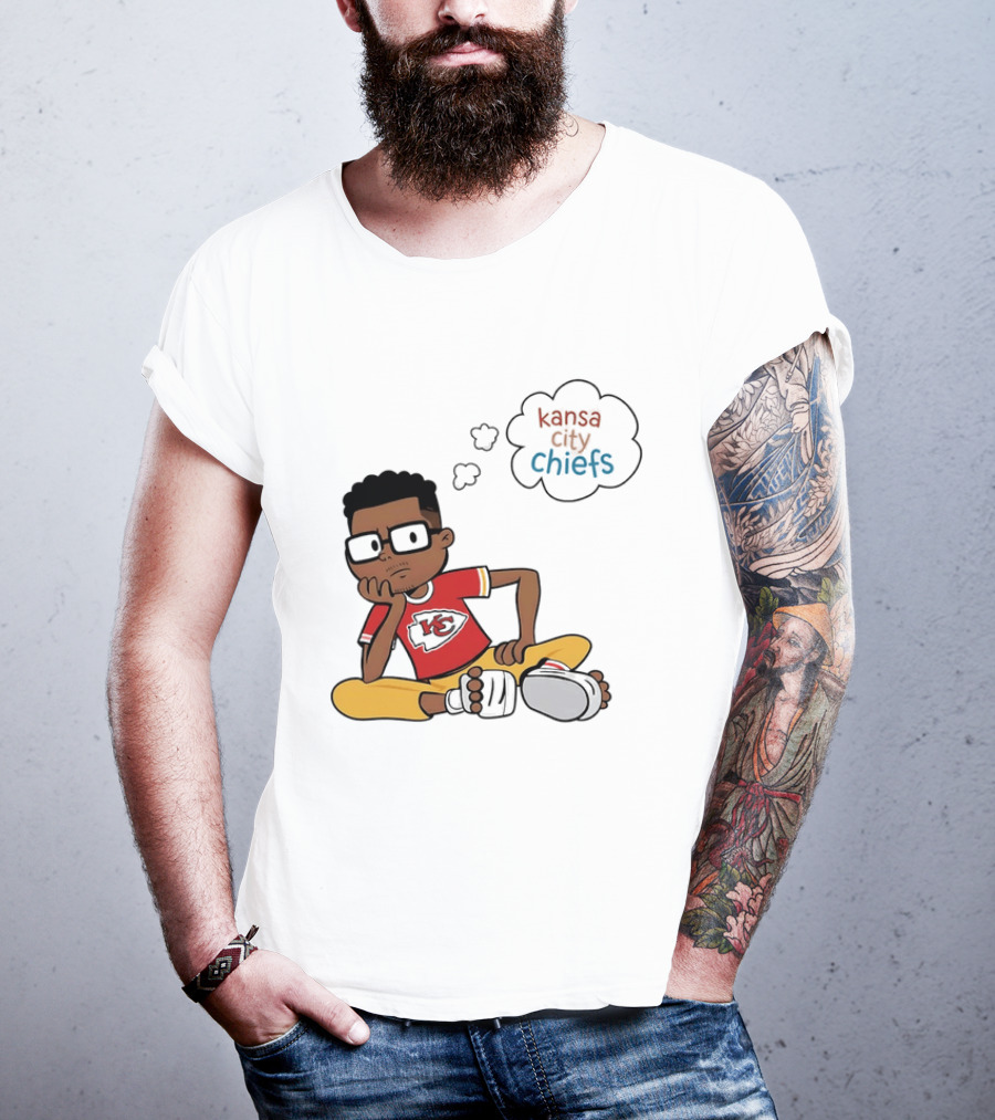 Kansas City Chiefs Cartoon Boy Thought Bubble Sitting With KC T-Shirt
