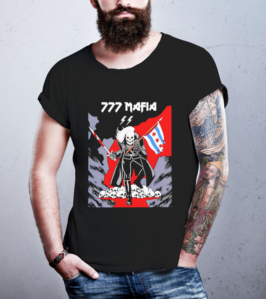 777 Mafia Chicago Flag Skeleton Skull T-Shirt