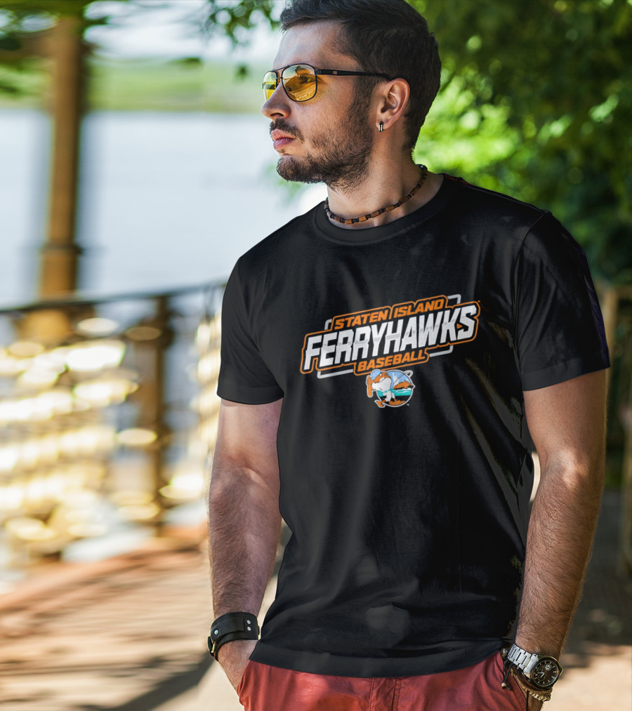 Staten Island Ferryhawks Baseball Cartoon Bird Player T-Shirt