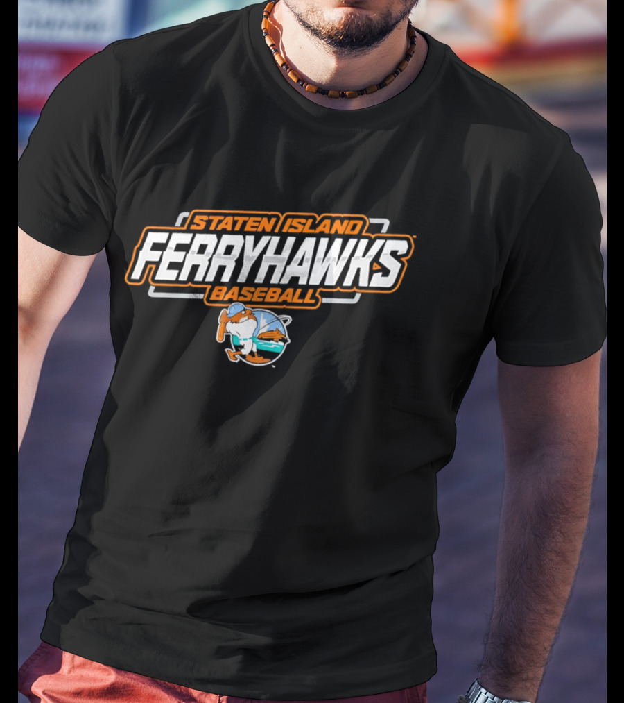 Staten Island Ferryhawks Baseball Cartoon Bird Player T-Shirt