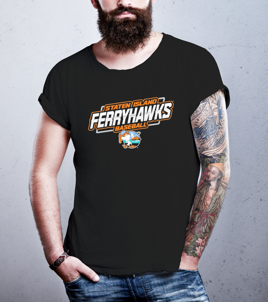 Staten Island Ferryhawks Baseball Cartoon Bird Player T-Shirt