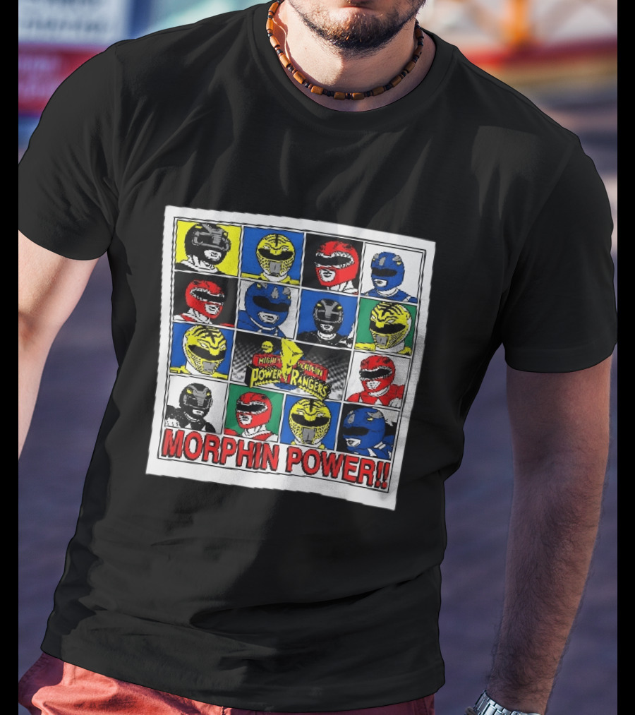 Mighty Morphin Power Rangers Morphin Power Ranger Helmets Visual Grid T-Shirt