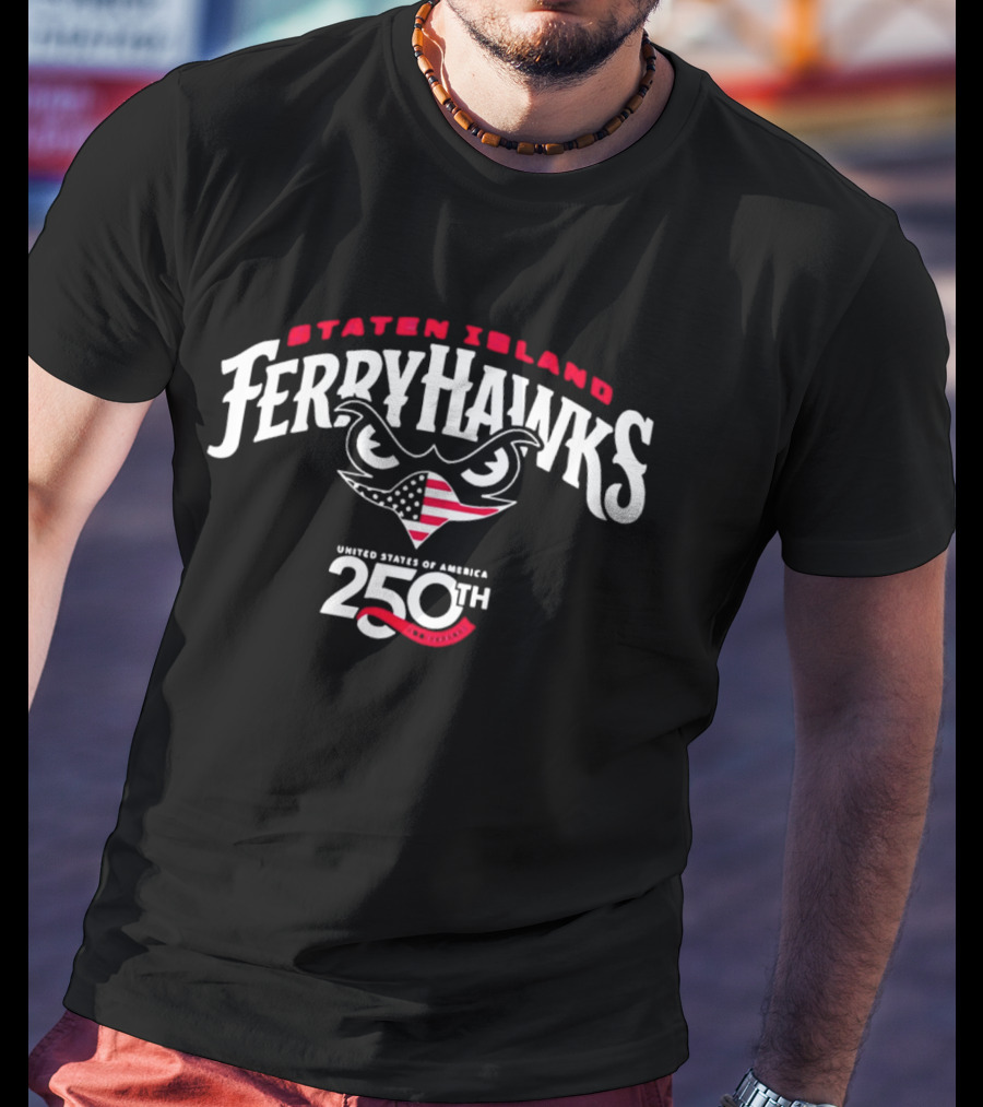 Staten Island FerryHawks United States Of America 250th Anniversary Hawk Head American Flag T-Shirt