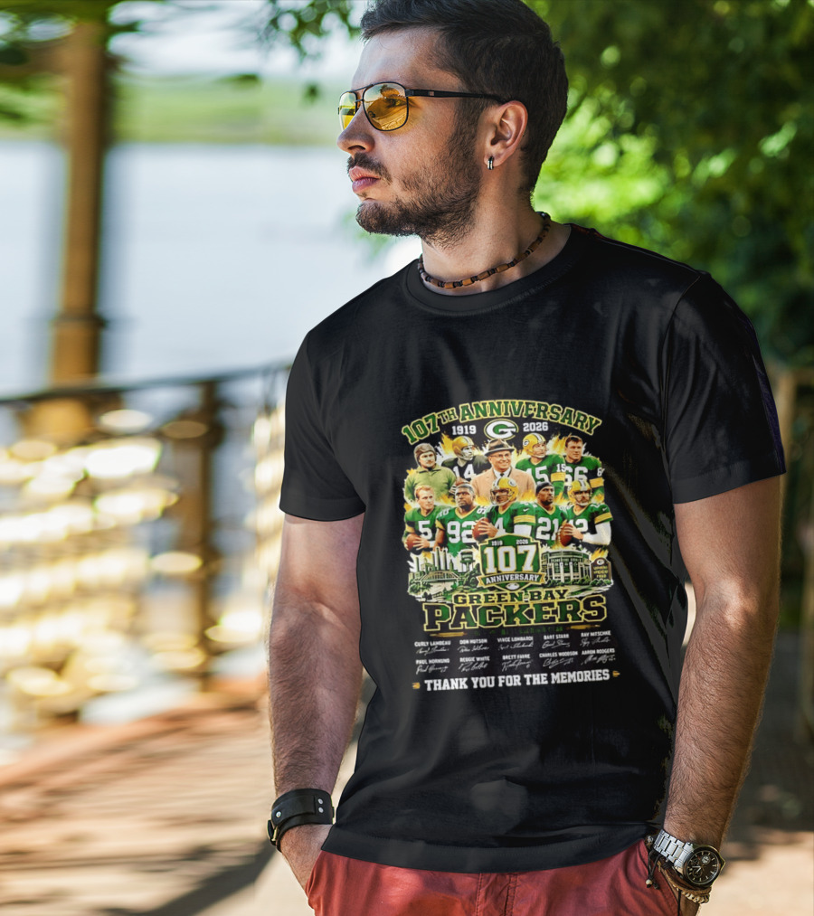 Green Bay Packers 107th Anniversary 1919 2026 NFL Legends Thank You For The Memories T-Shirt