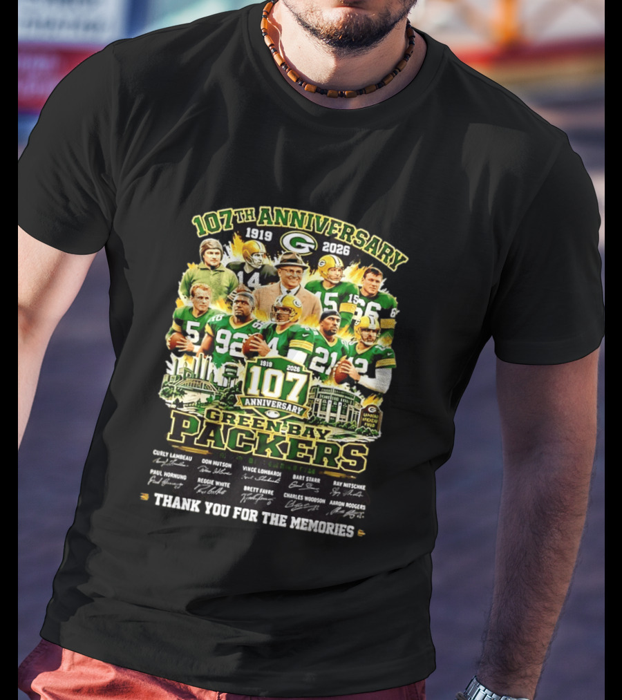 Green Bay Packers 107th Anniversary 1919 2026 NFL Legends Thank You For The Memories T-Shirt