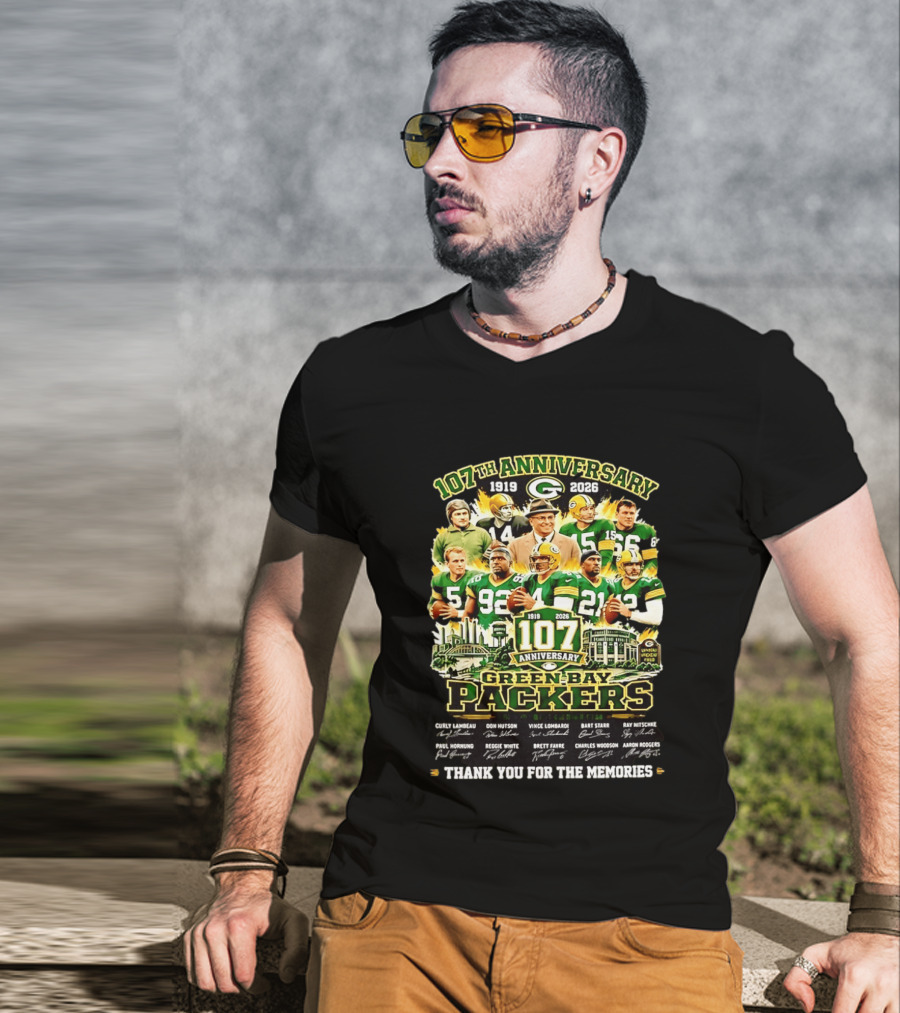 Green Bay Packers 107th Anniversary 1919 2026 NFL Legends Thank You For The Memories T-Shirt