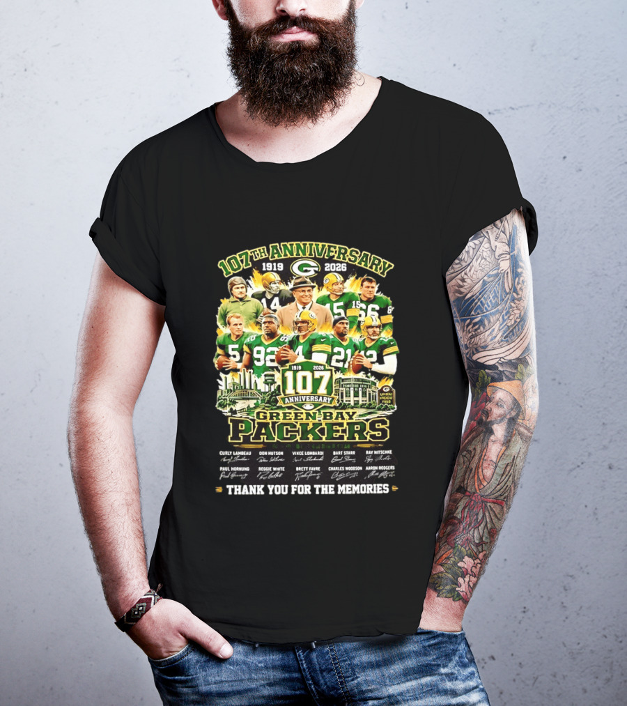 Green Bay Packers 107th Anniversary 1919 2026 NFL Legends Thank You For The Memories T-Shirt