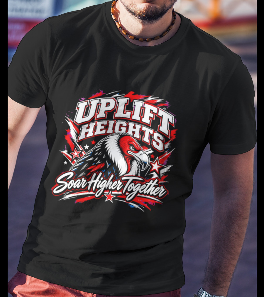 Uplift Heights Soar Higher Together Vulture Head Red Face Stars T-Shirt