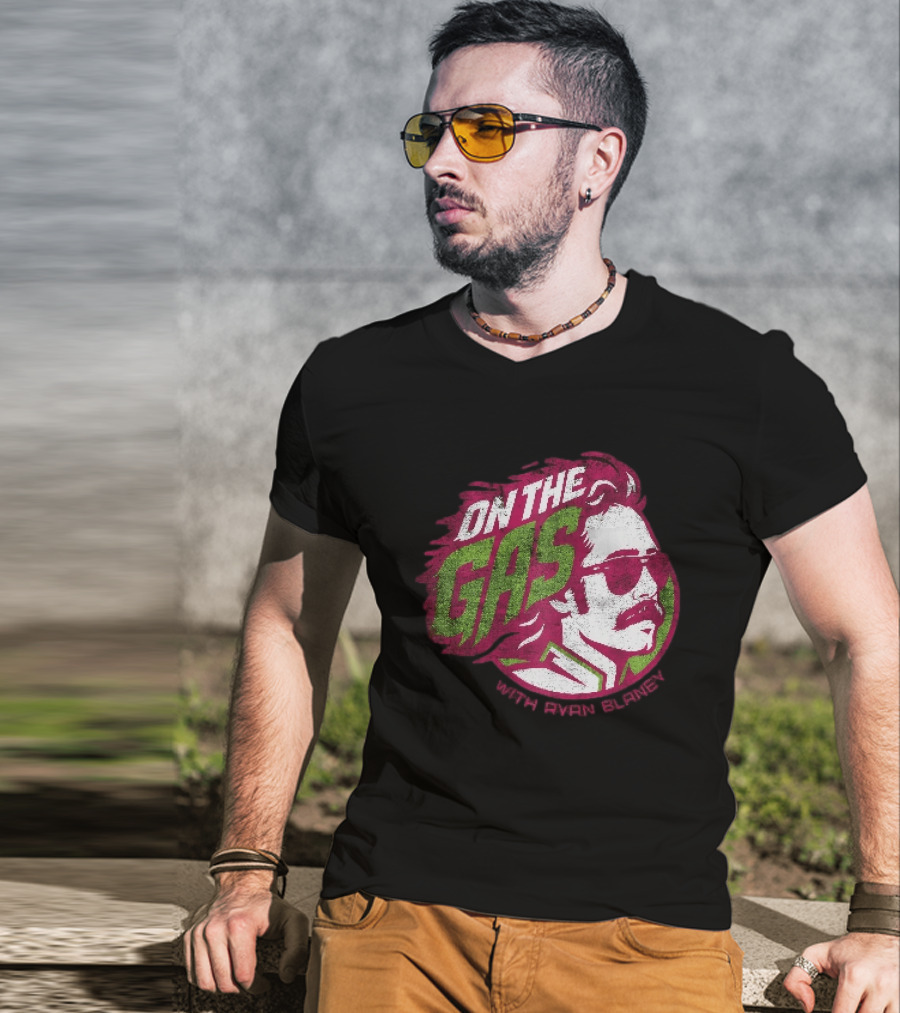 On The Gas With Ryan Blaney Racing Style Retro Hair Sunglasses T-Shirt