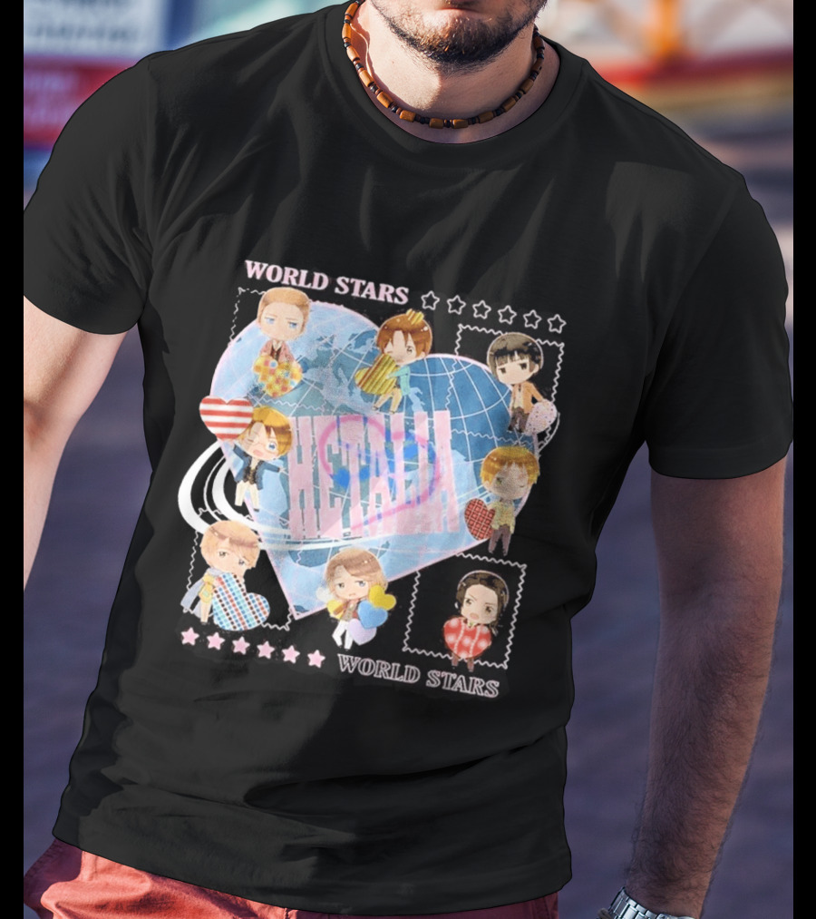 Hot Topic Hetalia Chibi World Stars Characters With Hearts T-Shirt