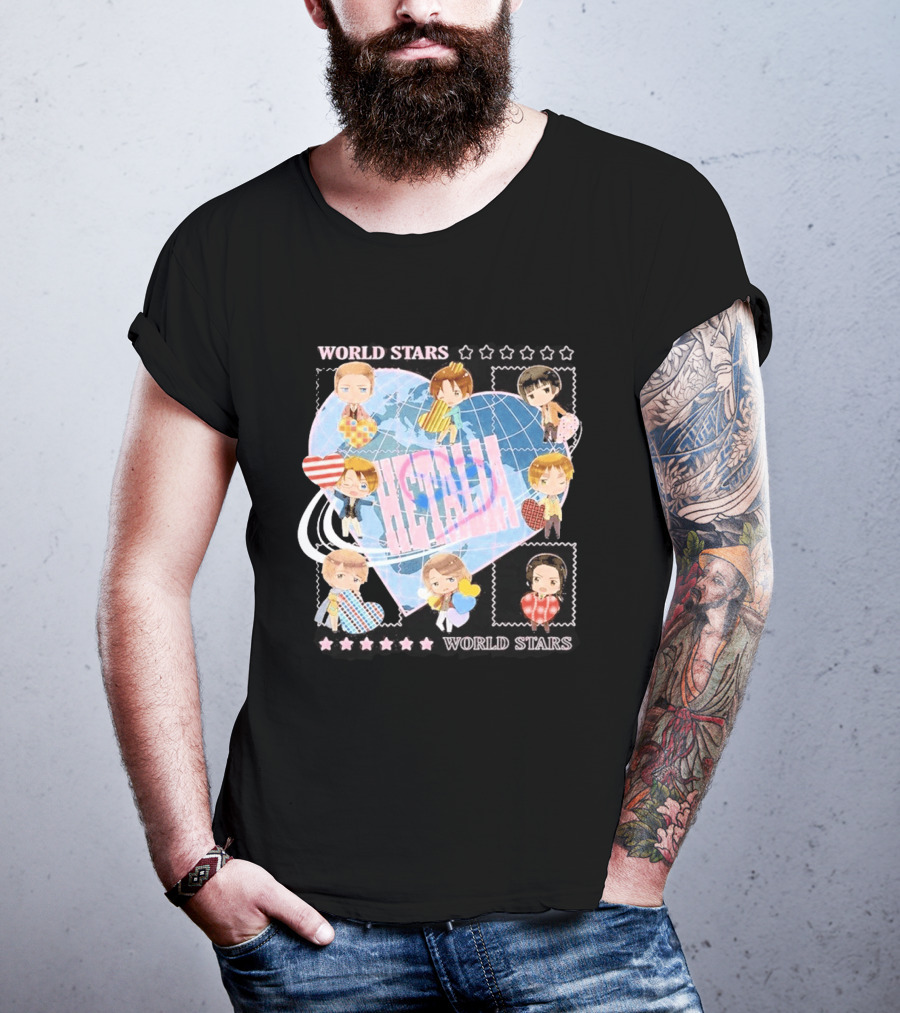 Hot Topic Hetalia Chibi World Stars Characters With Hearts T-Shirt