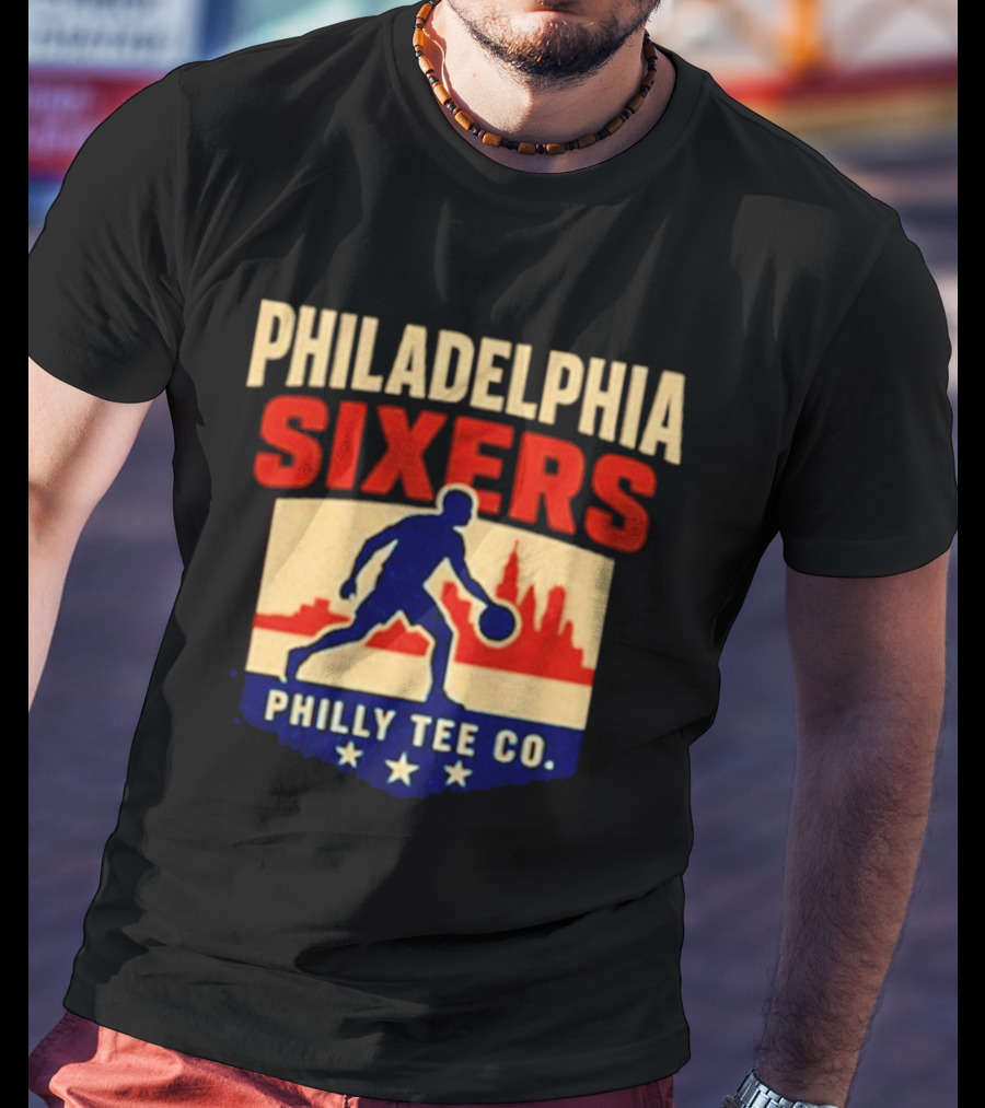 Philadelphia Sixers Dribble Philly Co Retro Skyline T-Shirt