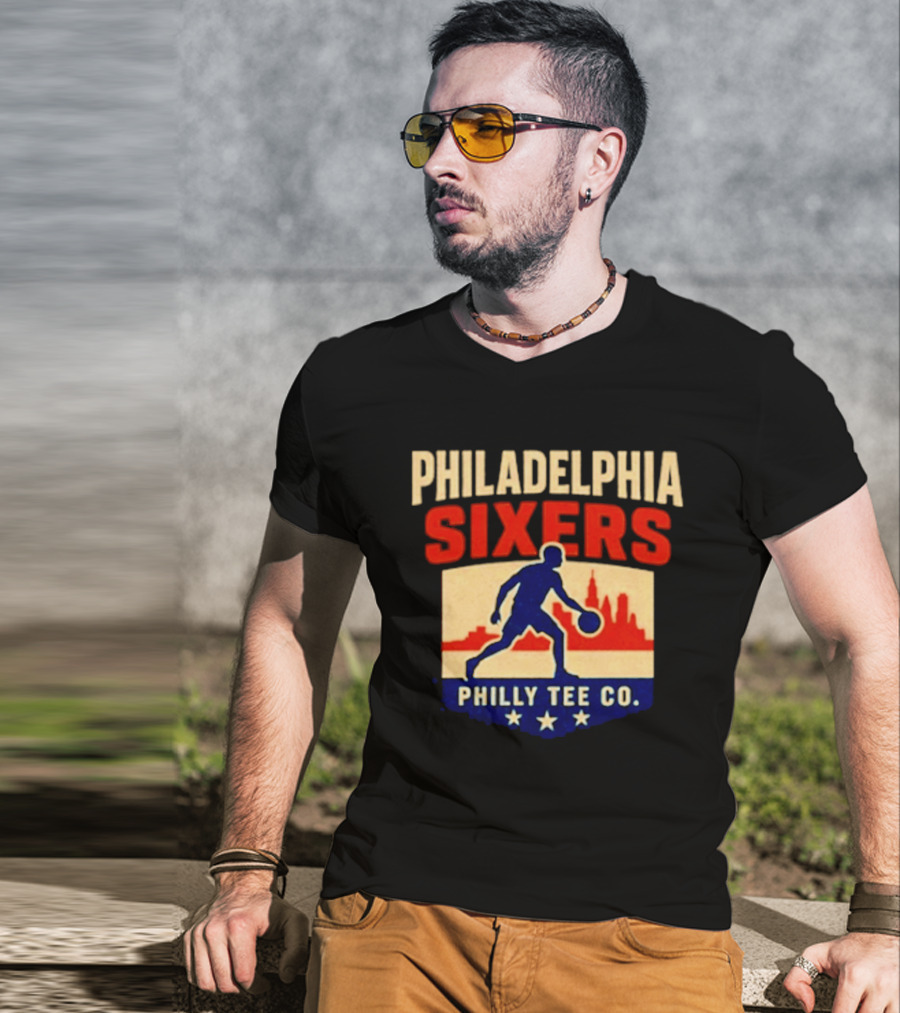 Philadelphia Sixers Dribble Philly Co Retro Skyline T-Shirt