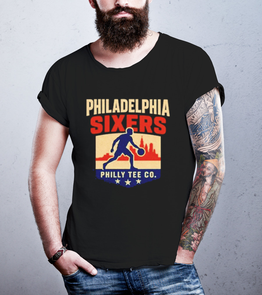 Philadelphia Sixers Dribble Philly Co Retro Skyline T-Shirt
