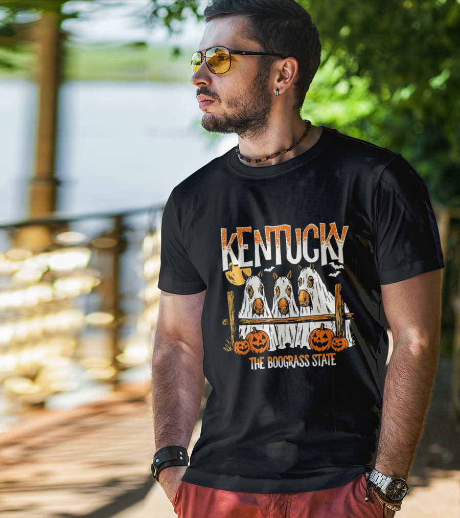 Kentucky Halloween Ghost Horses Pumpkin Boograss State T-Shirt
