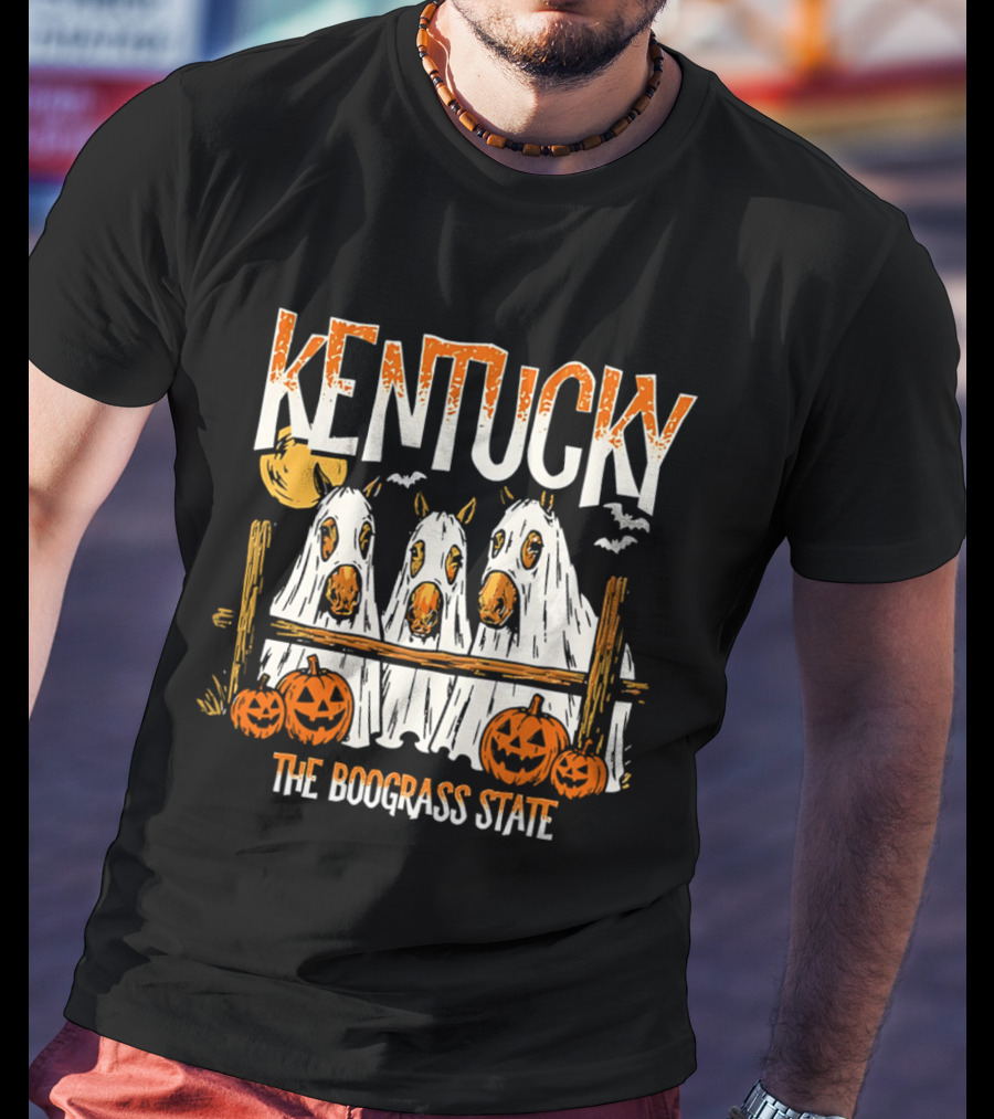 Kentucky Halloween Ghost Horses Pumpkin Boograss State T-Shirt