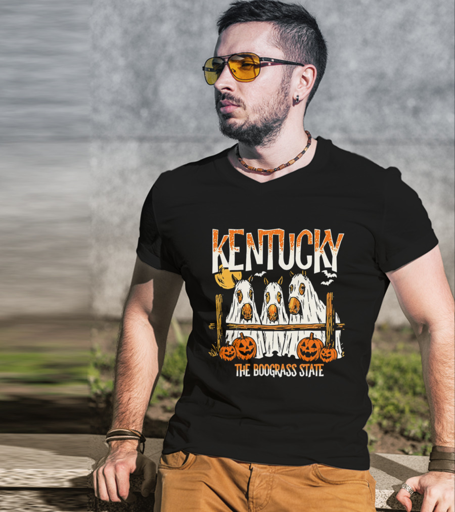 Kentucky Halloween Ghost Horses Pumpkin Boograss State T-Shirt