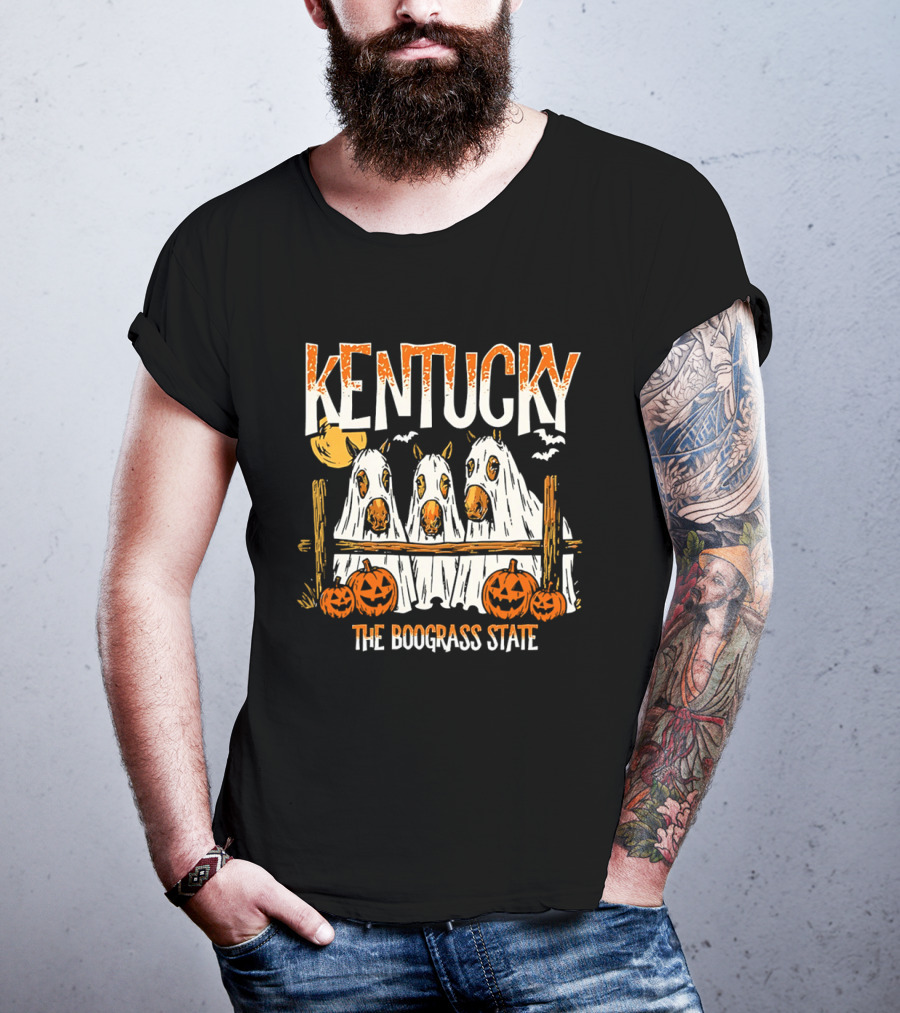 Kentucky Halloween Ghost Horses Pumpkin Boograss State T-Shirt