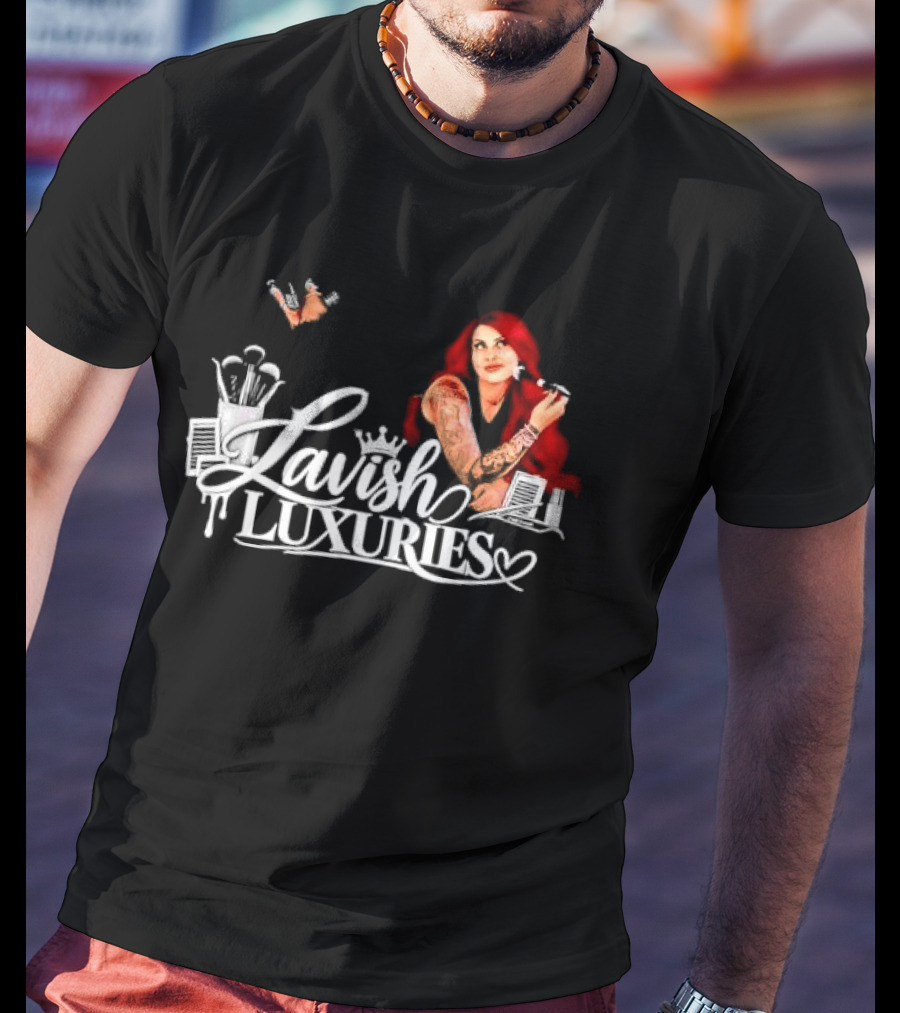 Lavish Luxuries Tattooed Red Hair Woman Makeup Brushes Lash Trays T-Shirt